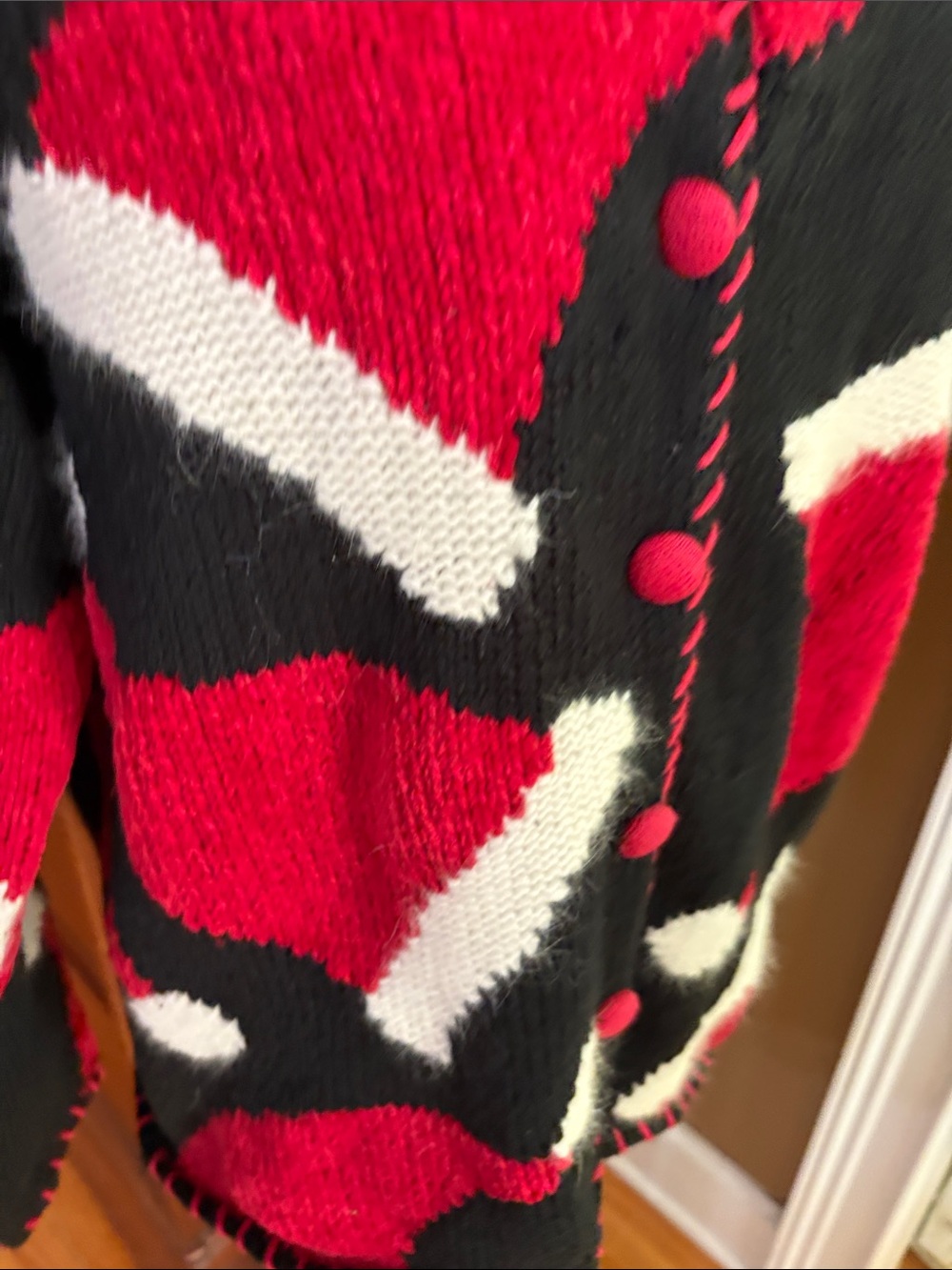 Vintage Christmas Red, Black & Cream Cardigan 1998 tag - Picture 7 of 14